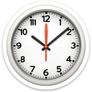 A 3D cartoon clock showing a few minutes before twelve, clean minimal background, Memoji-style. sticker