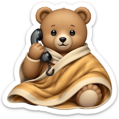 teddy bear cozy in blanket phone call sticker