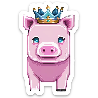 Minecraft pig full body pink blocky animal with square head wearing a crown sticker