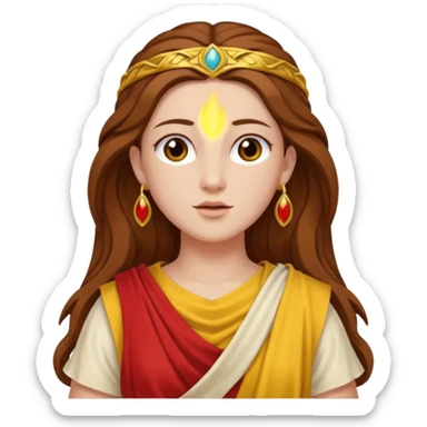 Vesta, Hearth Goddess from Rome Mythology with long brown hair, red and yellow outfit sticker