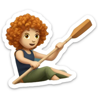 Make a rowboat with a ginger girl with curls in it who is rowing bad like a loser, shes sitting in the boat sticker
