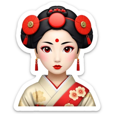 Japanese geisha with a red button on her head sticker