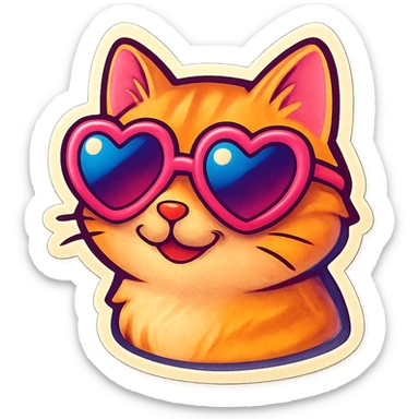 cat with heart-shaped sunglasses, sticker style, cute and fun sticker