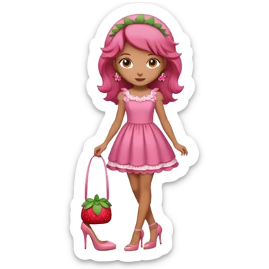 pretty and cute realistic modern day strawberry shortcake full body with high heels sticker
