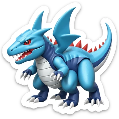 Futuristic soft smooth glossy metallic white and cyan Tyrunt-Aggron-Feraligatr-Garchomp-fusion sticker