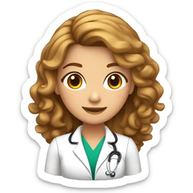Mulher de pele clara, cabelo ondulado, comprido e castanho claro. Vestida com uma bata de médico sticker