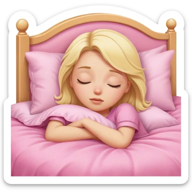 blonde girl asleep in pink bed sticker