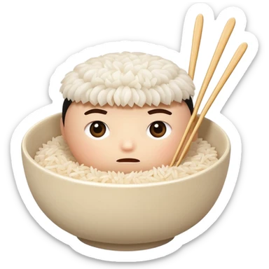 A bowl of rice with a extermerly worried, caring face — like it’s gently asking, ‘Did you eat?’ Holding spoon and chopsticks, ready to take care of you. sticker