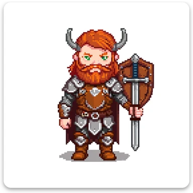 ginger viking with red hair and beard, leather and metal armor, shield and sword sticker