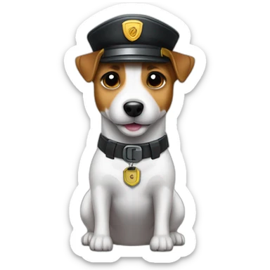 a jack russell terrier dog who works as a switchman and wears a bulletproof vest sticker