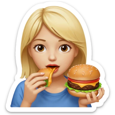 A blonde girl eating a burger sticker