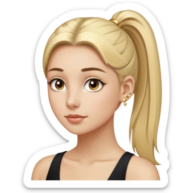 Clean Girl with a sleek ponytail, small gold studs, clear skin, understated elegance sticker