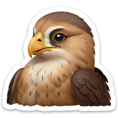 Meme-Worthy Cute Sleeping Falcon Portrait Emoji, Head resting peacefully with a contented smile, showcasing a streamlined, powerful form with eyes gently closed in serene slumber and a subtly curved beak, Simplified yet adorably endearing features, highly detailed, glowing with a soft, drowsy light, high shine, relaxed and utterly lovable, stylized with an air of playful laziness, soft glowing outline, capturing the essence of a sleeping falcon that feels destined to become the next viral icon of adorable rest! sticker