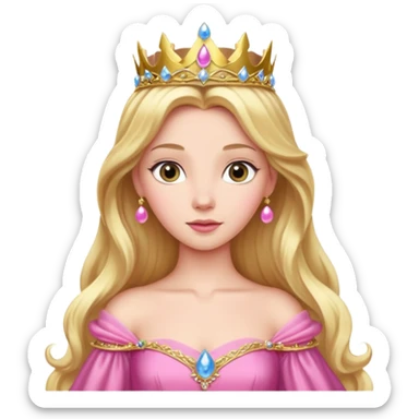 Princess Aurora with a gold tiara, pink ball gown, long blonde hair sticker