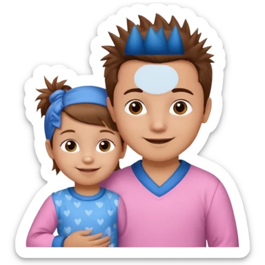 A smaller toddler girl with brown hair with her hair up, wearing pink pajamas and a bigger 4 year old boy with spikey brown hair, wearing blue pajamas. Both light skin and smiling.  sticker