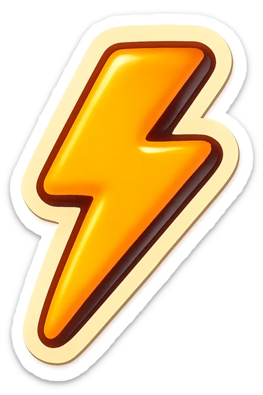 cartoon style sticker of a single lightning bolt symbol, simple and clear, no text sticker