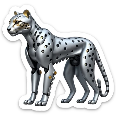 Shiny silvery metallic alloy advanced futuristic Cyberpunkcl cheetah (full body) sticker