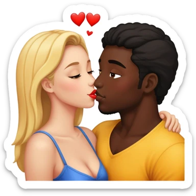 Two attractive people in love kissing, black sticker