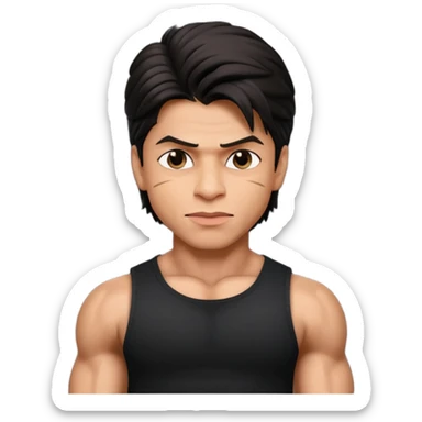 ipretty bratz emoji of shah rukh khan wearing a black tee, muscular sticker