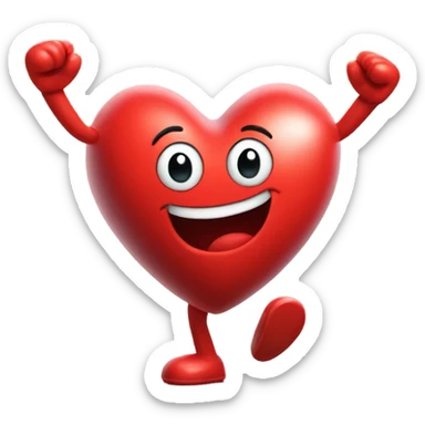 A heart emoji with legs and arm like the m&m mascot  sticker