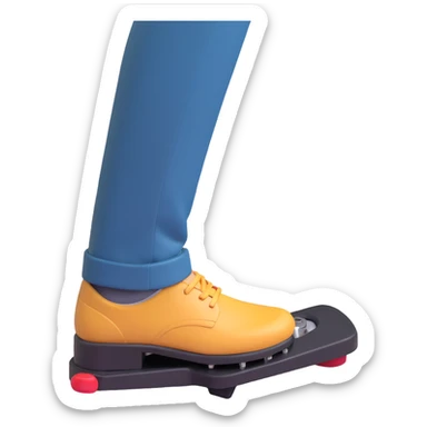 A clean 3D emoji-style illustration of a single right foot pressing down on a car gas pedal. Only the foot and the pedal are shown, viewed from the side. The pedal is slightly tilted to show pressure. No background, simple colors, minimal details sticker