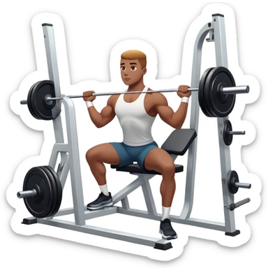 A focused athlete using a gym machine, lifting weights with determination. The gym has modern equipment, mirrors reflecting strength, and a motivating atmosphere. The athlete's concentration shows dedication and commitment to fitness sticker