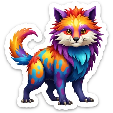 a colorful edgy vernid-fionbri-animal-creature with splash patterns full body sticker
