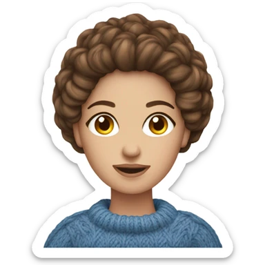 beautiful brown hair woman with blue eyes knitting sweater  sticker