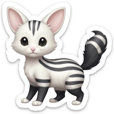 Black grey pearly silvery white albino melanistic Purrloin-Minccino-Emolga-fusion (full body) with vertical white stripes running down the whole body sticker