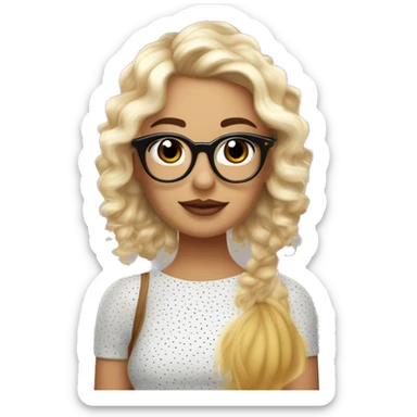 que sea una chica con cabello color cafe y con gafas doradas y delgaditas pero muy bella que sea blanca de piel juento a  un chico con dos lunares arriba de la boca y peinado de sombrillita pero muy bello sticker