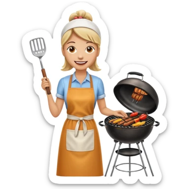 woman grilling bbq with grill andapron sticker