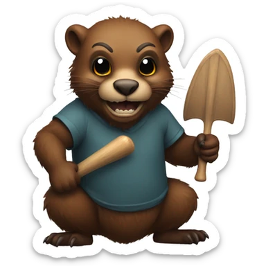 An evil beaver with a bat in his hands sticker