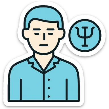 flat and professional Discord role icon for a psychiatric clinic patient, adult figure in #6fe8f3 pajamas, calm and neutral expression, no childish or playful elements sticker