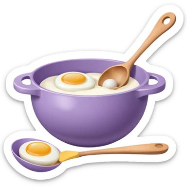 a lilac ceramic mixing bowl with a wooden spoon stirring and sitting next to it is a dozen eggs with the carton lid open sticker