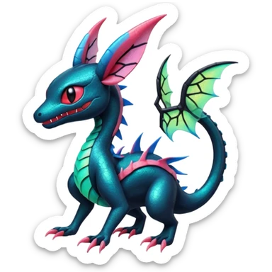 Spooky stitched colorful iridescent Salandit-Flygon-Sylveon-Umbreon-fusion-Pokémon-hybrid-creature  sticker