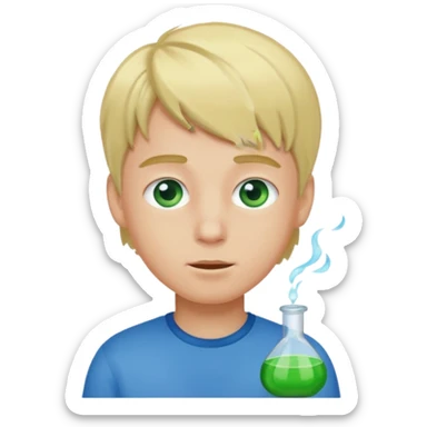boy with green scent, blond hair and blue eyes. sticker