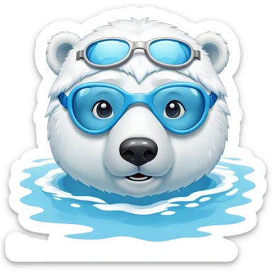 friendly anthropomorphised polar bear swimming in a pool wearing swimming goggles sticker
