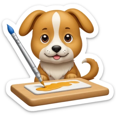 perrito pintando un lienzo en blanco con un pincel en la pata sticker