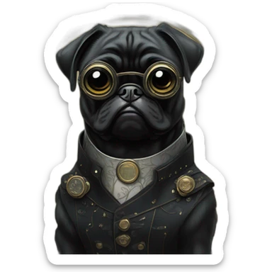 A cyberpunk black pug in Art Nouveau style during 1910 sticker