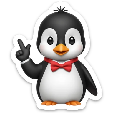 Un pinguino con una pajarita roja haciendo el gesto con la mano de cumplir una promesa sticker