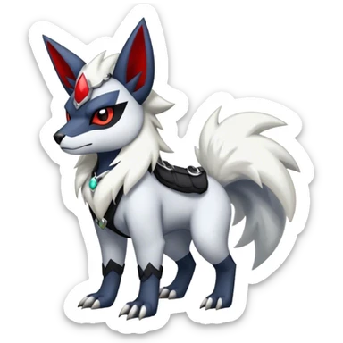 Edgy cool Absol-Zorua-Zangoose-Houndour-Poochyena-creature-hybrid full body, wearing accessories and apparels sticker