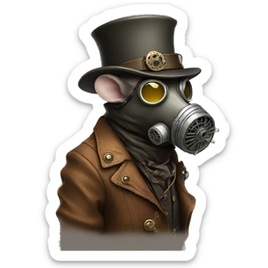 Profile of a rat with a steampunk cloth gas mask and ragged clothes  sticker