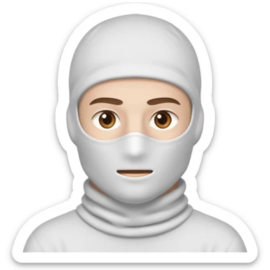 head of a white guy with brown eyes wearing a white balaclava sticker