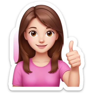 Tired but happy beautiful girl brown hair that is more valuable then corals holding a thumbs up with a cute pink aura behind here  sticker