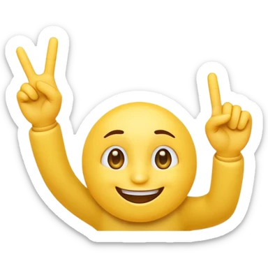 A 2D cartoon-style yellow emoji with a mischievous smile, shaped eyes, and both hands pointing upward with index fingers.  clean digital style, and a fun, dancing expression. Style similar to children’s drawing tutorials, dancing expression. No background, isolated on white.  sticker