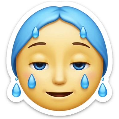 Pleading Face emoji, smiling with closed eyes and two large blue tears—iOS style. sticker