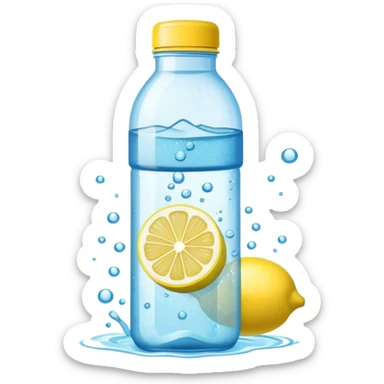 Morning hydration symbol: water bottle with lemon slice and sparkles representing creatine powder sticker