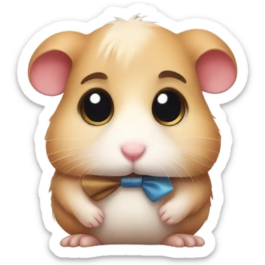 Sad hamster wearing a bow sticker