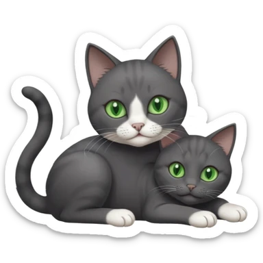 beautiful female solid dark grey cat with green eyes, white toes/paws and white patch on her chest rolling upside down sticker