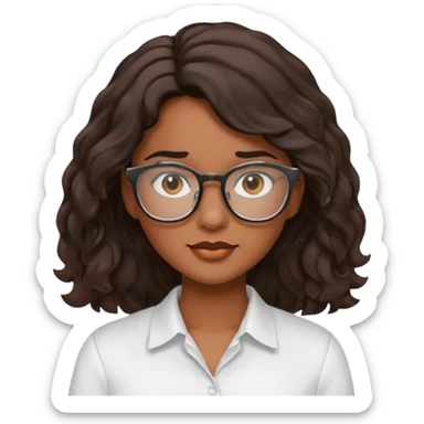 Emoji of a wavy hear dark young woman with glasses and a white shirt sticker